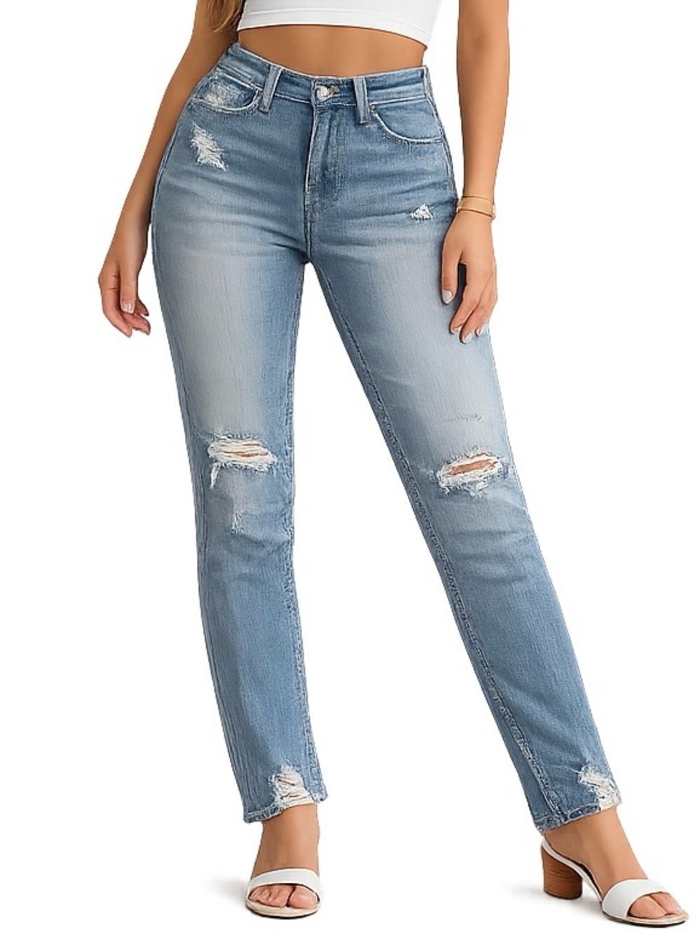 Silver Jeans Avery Straight High Rise Curvy Distressed Jeans W26 L27 New Tags